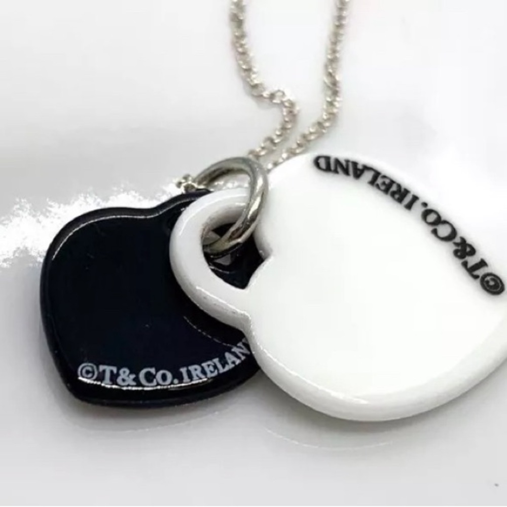 Tiffany & Co Black & White Bone Double Heart Necklace - Picture 4 of 9